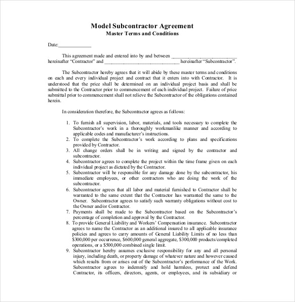 subcontract agreement template 14 subcontractor agreement 