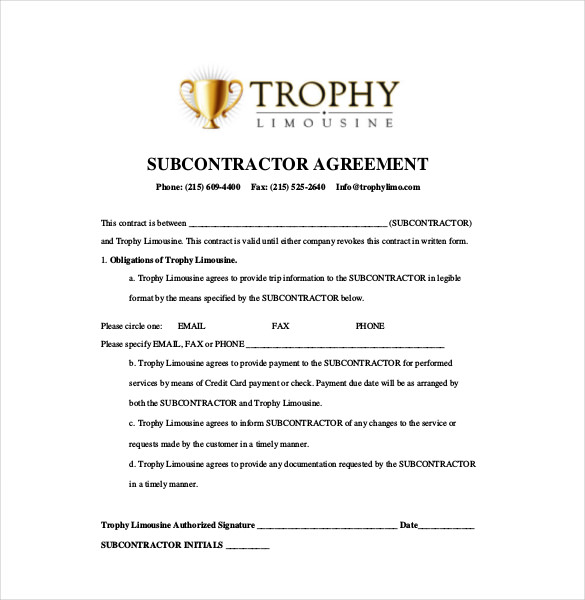 subcontractor agreement template construction 14 subcontractor 