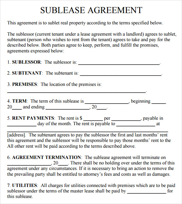 commercial sublet lease agreement template business sublease 