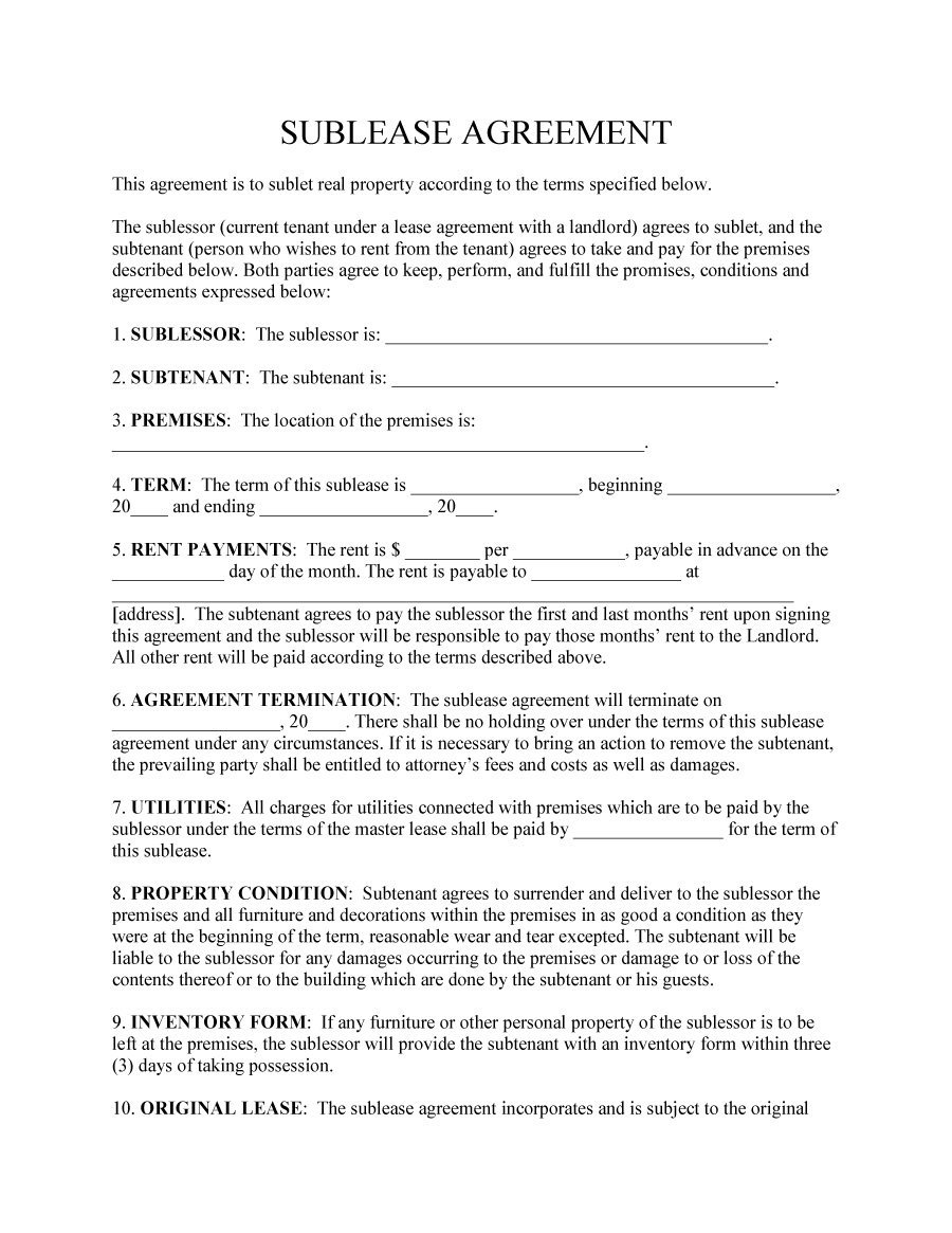 40+ Professional Sublease Agreement Templates & Forms   Template Lab