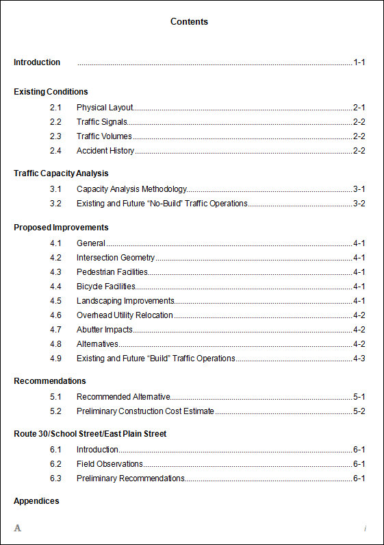 Table Of Contents Example Business Mentor