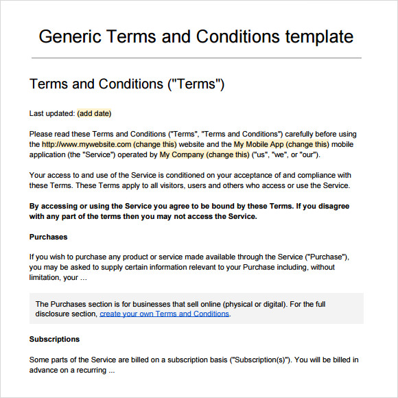 free terms and conditions template terms and conditions sample 8 