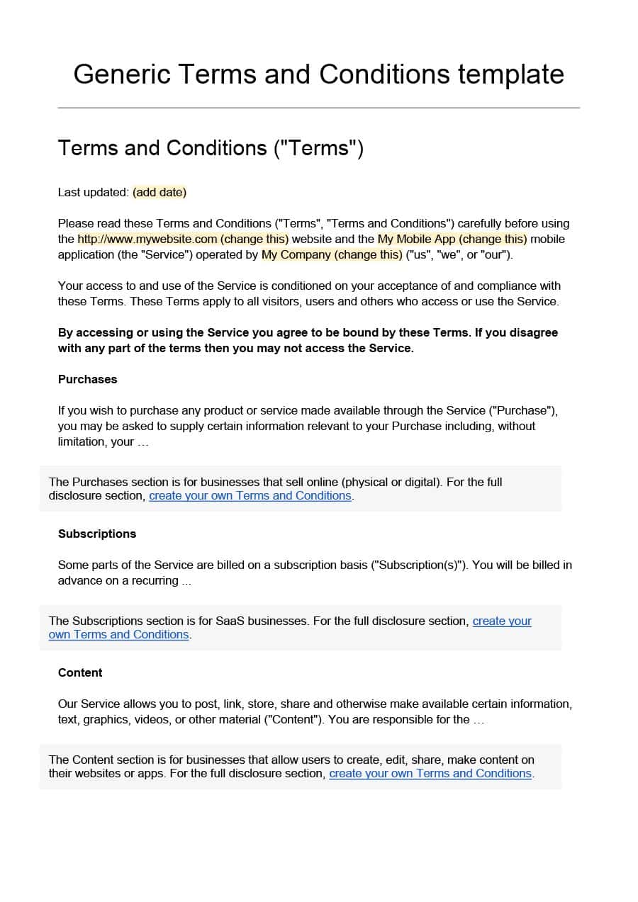 40 Free Terms and Conditions Templates for any Website   Template Lab