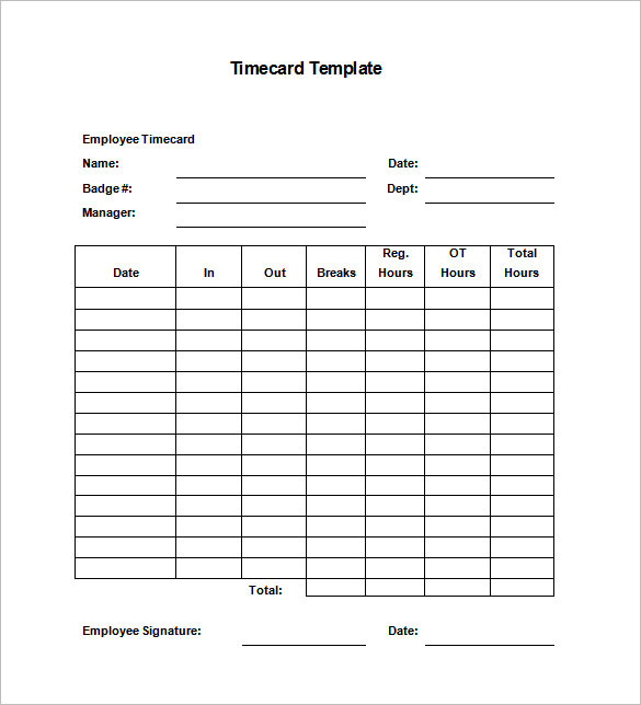 8 Printable Time Card Templates Free Word Excel Pdf Format Time 