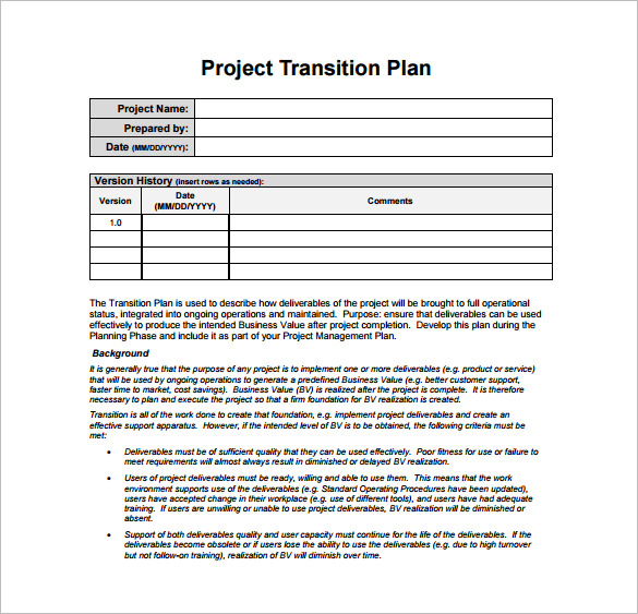 Transition Plan Template   11+ Free Word, Excel, PDF Documents 