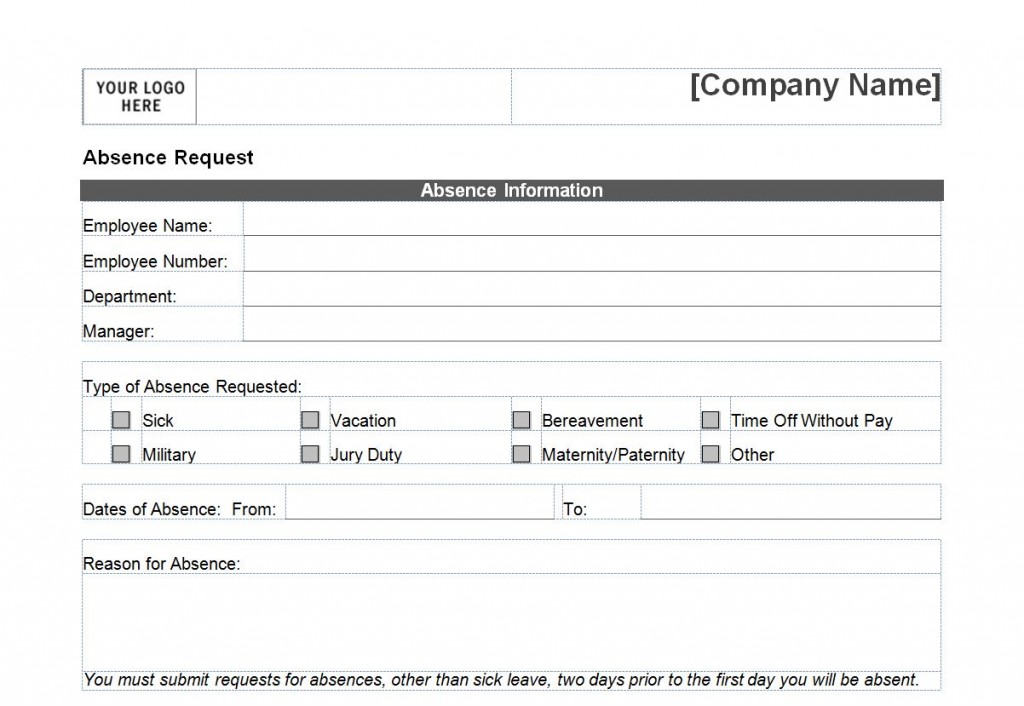 days off request form template   Gecce.tackletarts.co