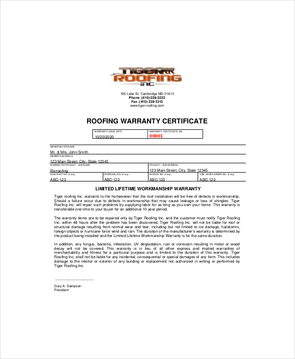 certificate of installation template warranty certificate template 