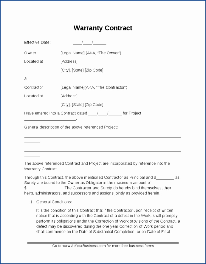 contractor warranty agreement template warranty agreement template 