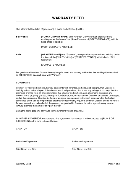 warranty agreement template warranty deed template sample form 