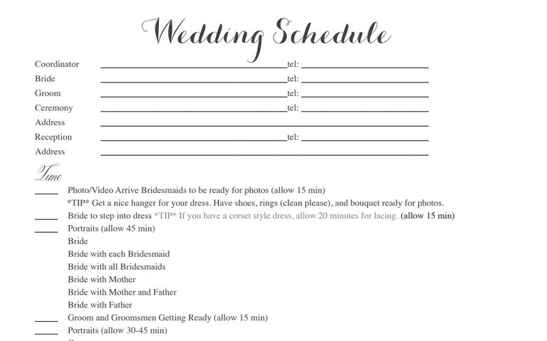 Free Wedding Itinerary Templates And Timelines Wedding Schedule 