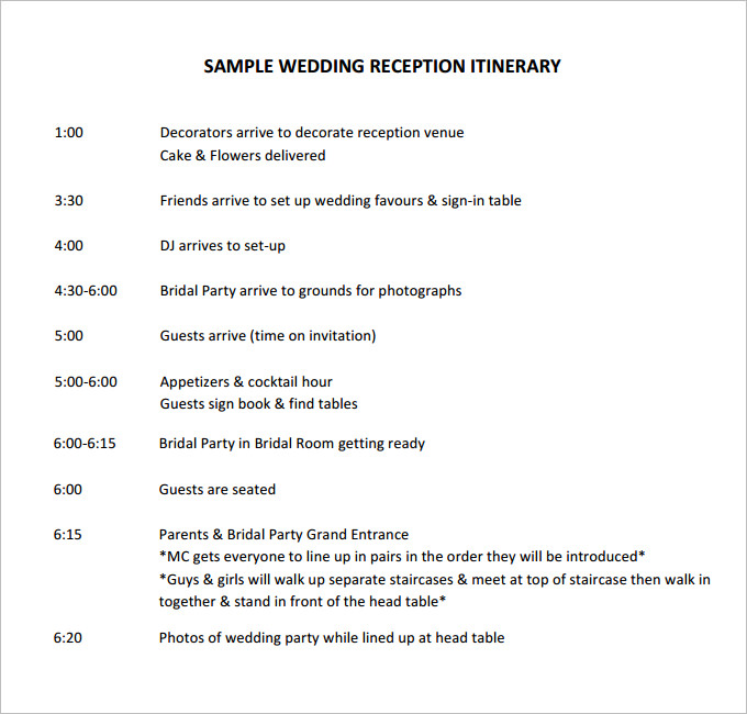 Wedding Agenda Samples Wedding Itinerary Template 44 Free Word Pdf 