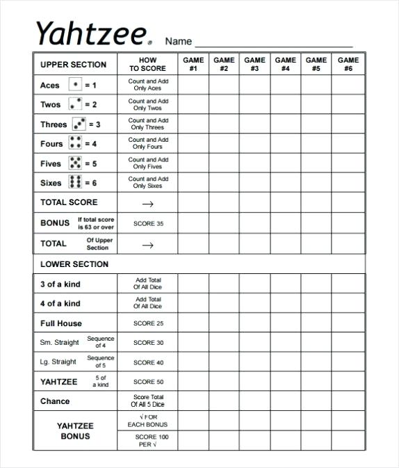 Printable Large Yahtzee Score Sheet | Printables | Pinterest | Fun 