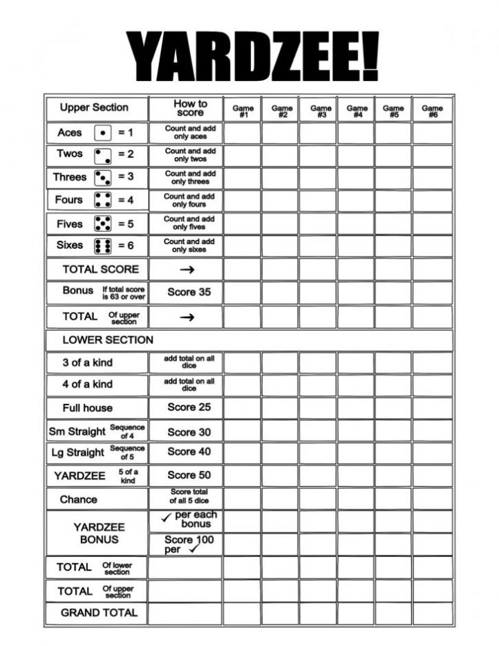 Free Yahtzee Score Sheets Fun Loving Printable for Yahtzee Score 