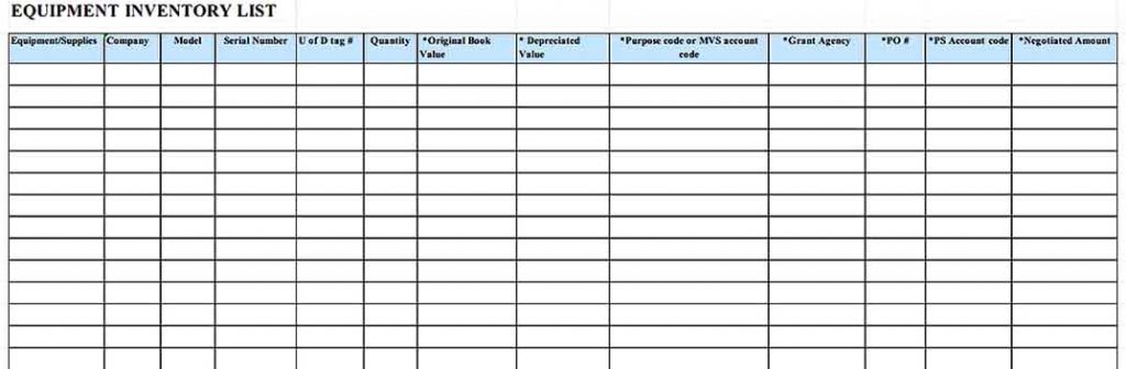 Equipment Inventory List Templates 