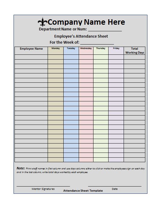 38 Free Printable Attendance Sheet Templates