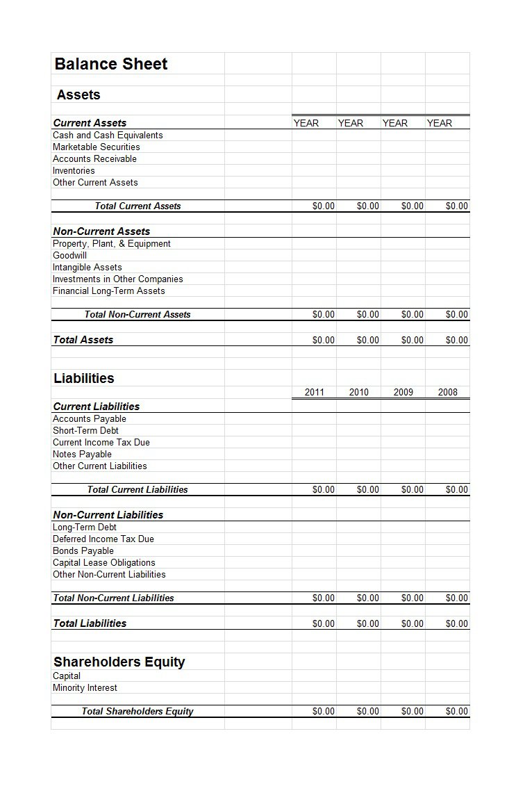 Company balance sheet format in excel complete accordingly 