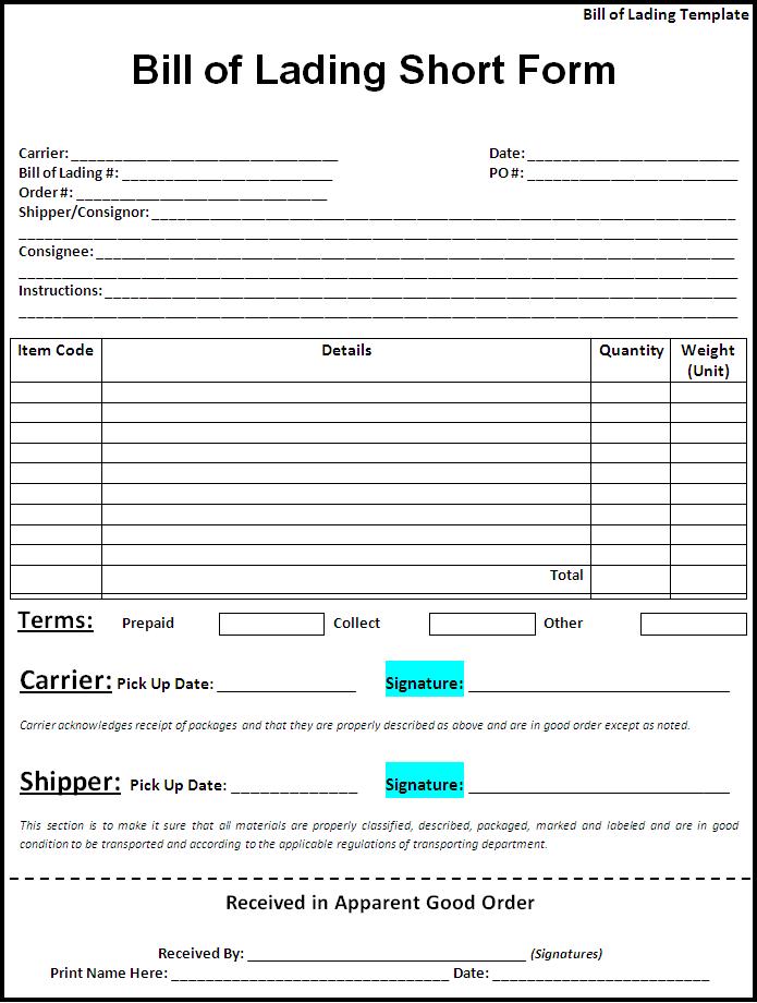 free blank bill of lading form   Dean.routechoice.co