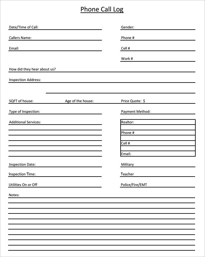 Phone Call Log Template | Phone Call Log Form template   Download 
