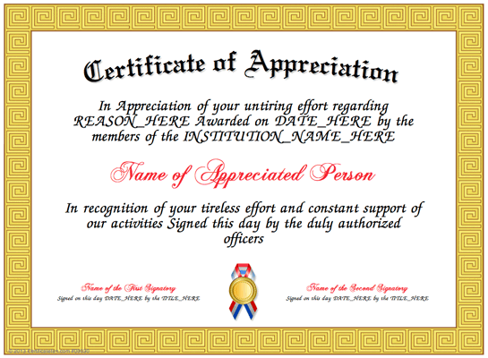 template for a certificate of appreciation certificate of 