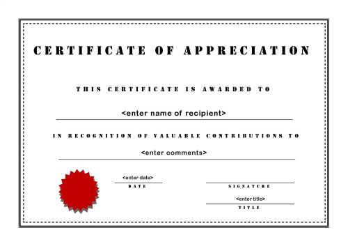 template for a certificate of appreciation certificates of 