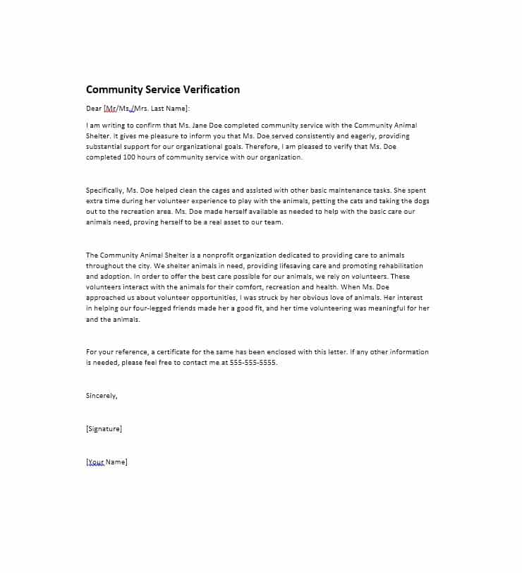 Community Service Letter   40+ Templates [Completion, Verification]