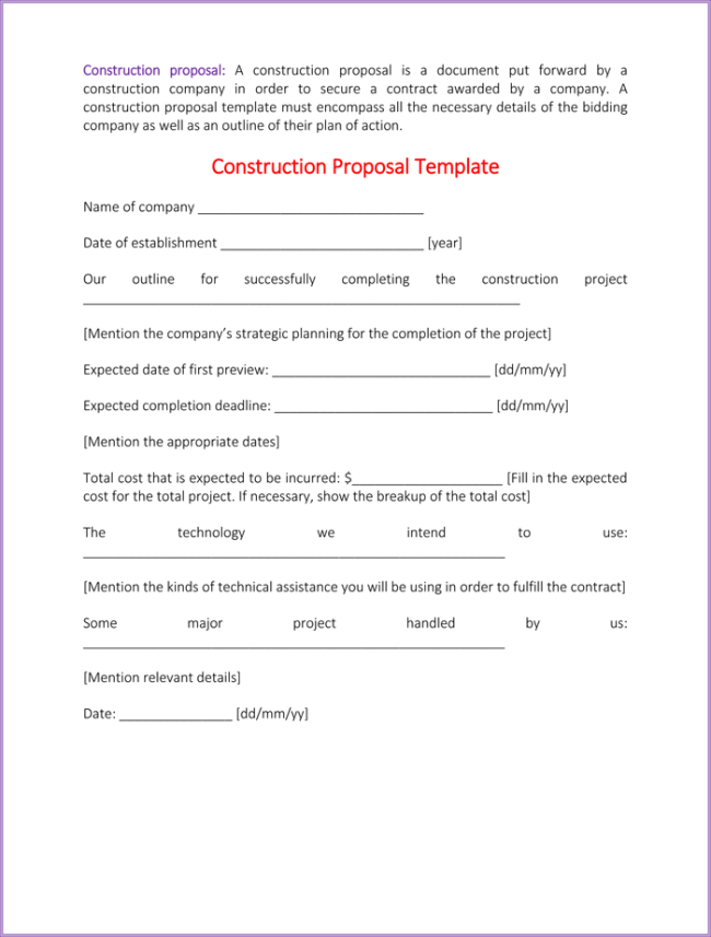 Printable Blank Bid Proposal Forms | FormDocs Electronic Forms 