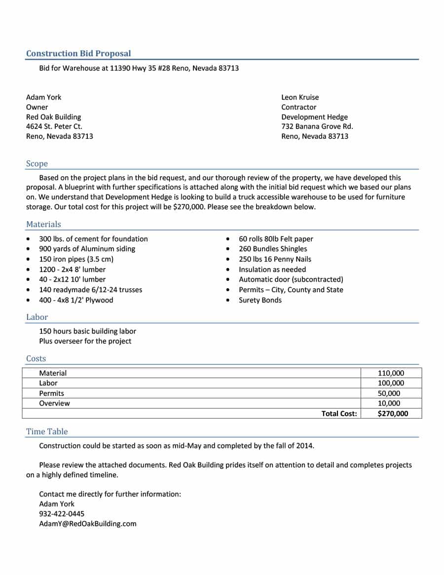 31 Construction Proposal Template & Construction Bid Forms