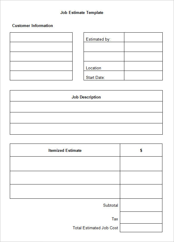 17+ Sample Estimate Templates Free Word, Excel & PDF Documents 