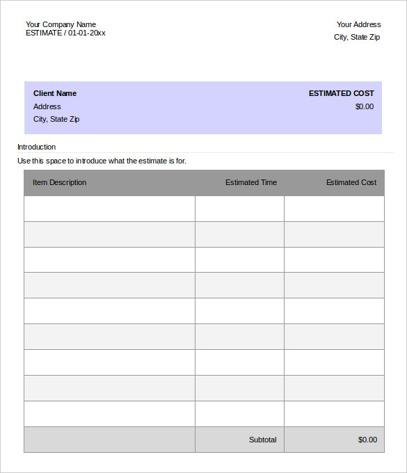 23+ Blank Estimate Templates PDF, DOC, Excel, ODT | Free 