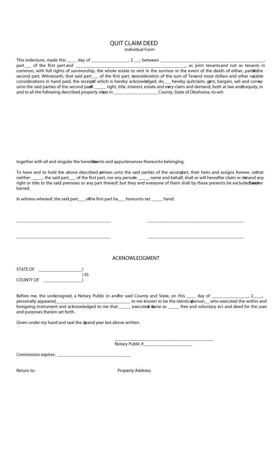 Free Quit Claim Deed Form PDF Sample