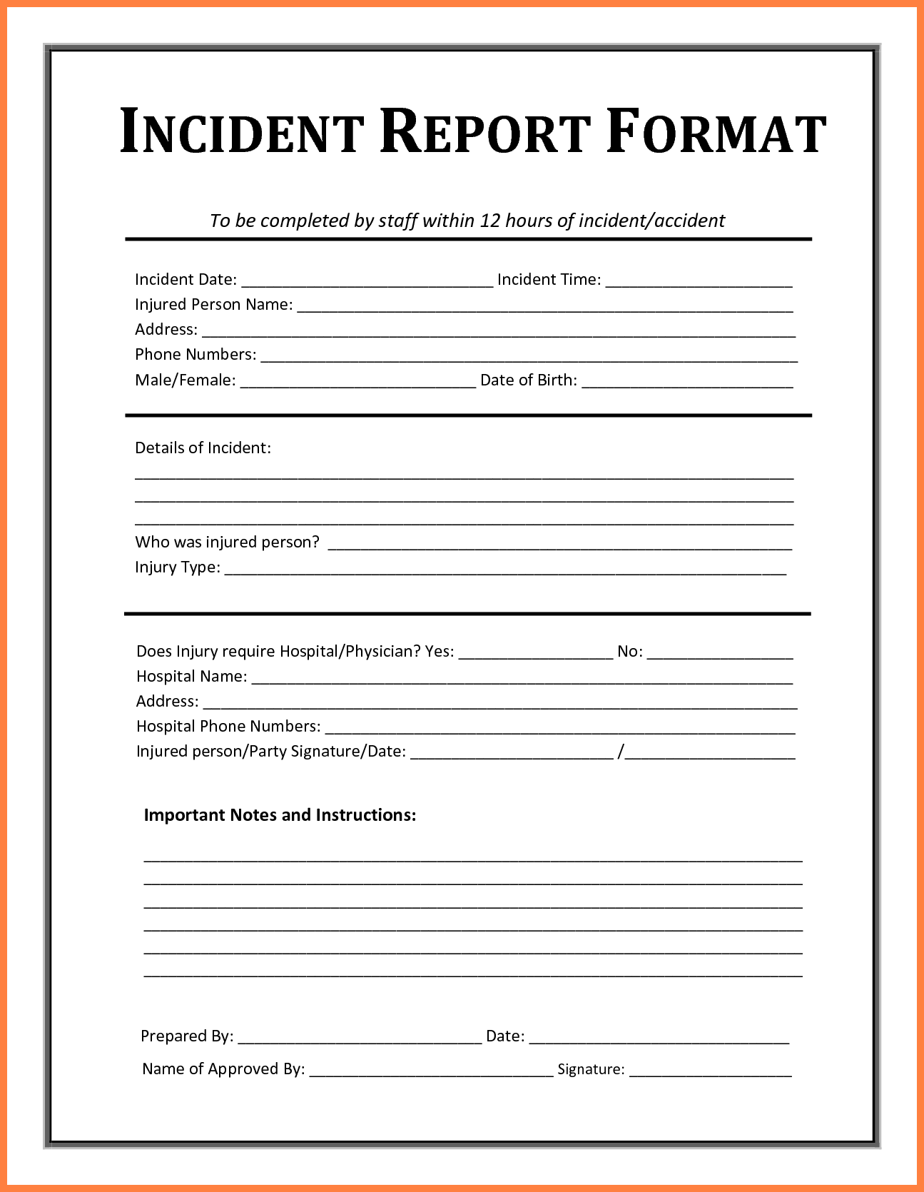 4+ accident incident report form template | Progress Report