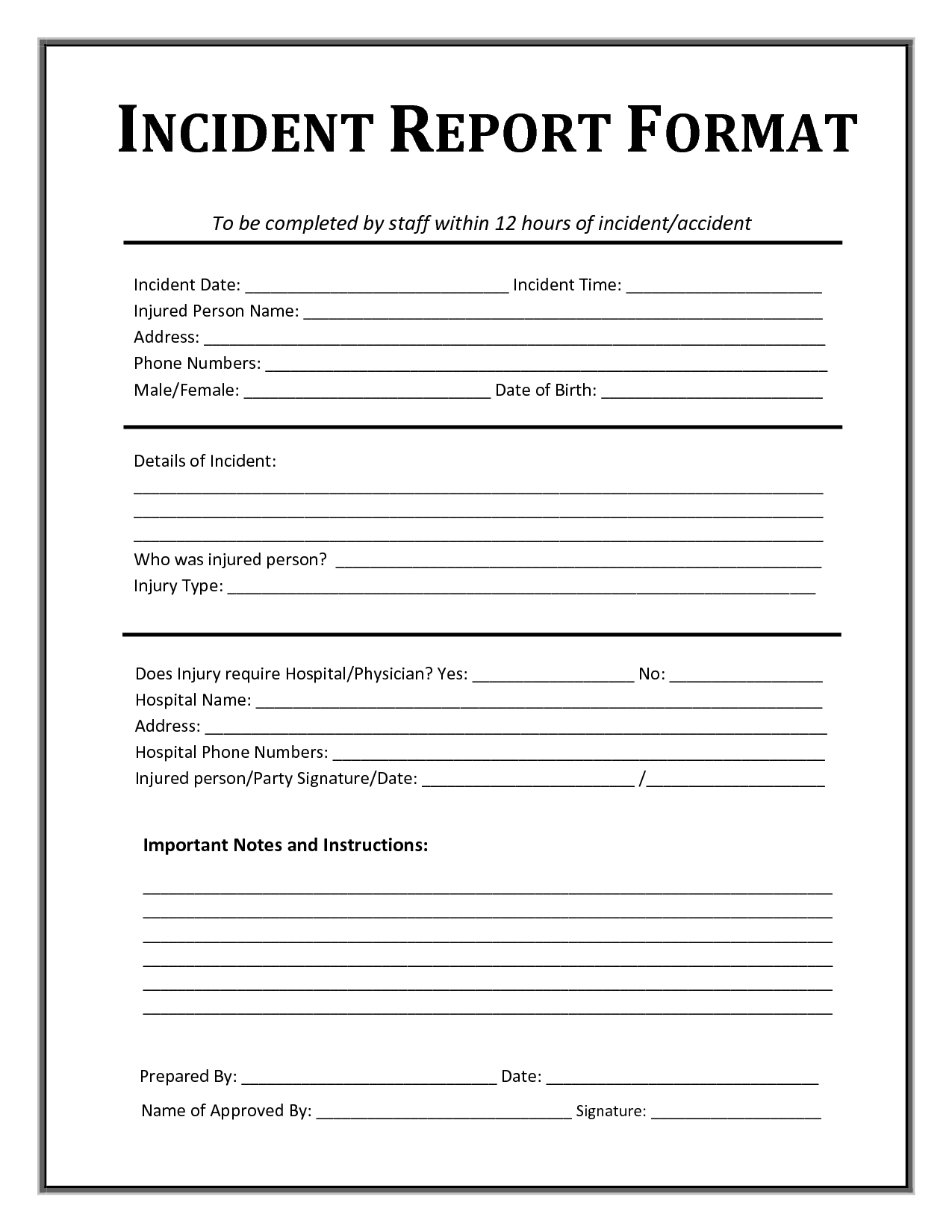 Free Printable Incident Report Format And Template For Employee 
