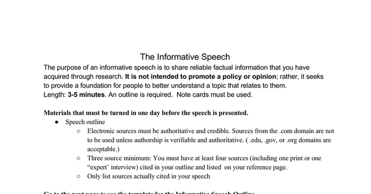 Informative Speech outline template Google Docs
