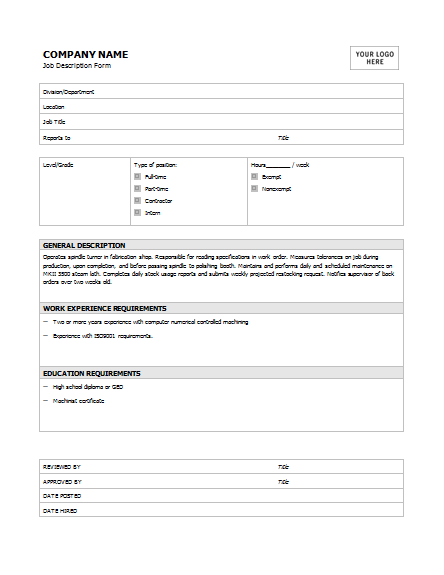 template for job description form job description template 