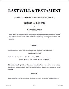 Sample of last will and testament form suitable screenshoot 