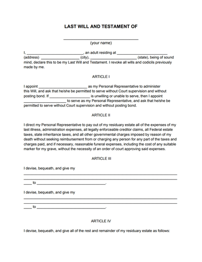 Last Will and Testament Form | Free Online Will Template | Rocket 