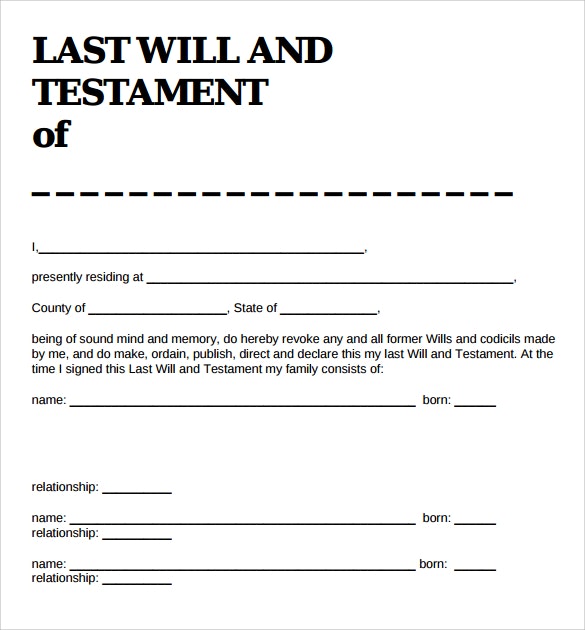 Samples Of Wills And Testaments Sample Last Will And Testament 