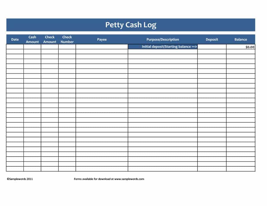 Petty cash log