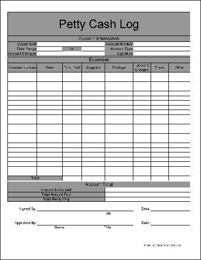 Petty cash log