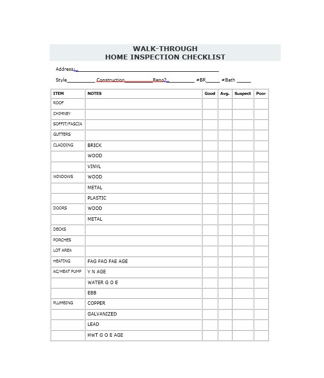 Home Inspection Forms Pdf Home Inspection Checklist 7 Free 
