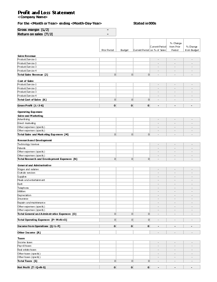 Profit and loss statement