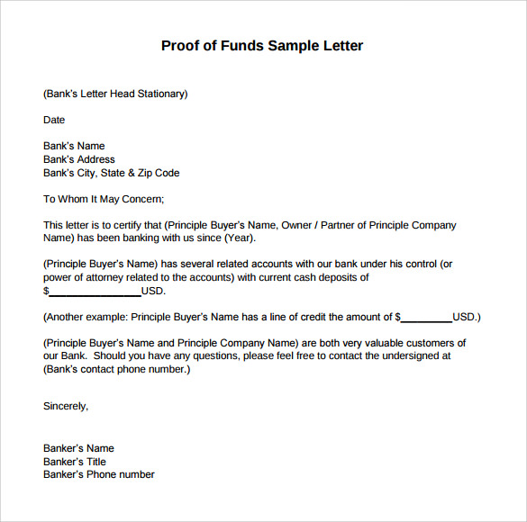 verification of deposit letter template sample proof of funds 