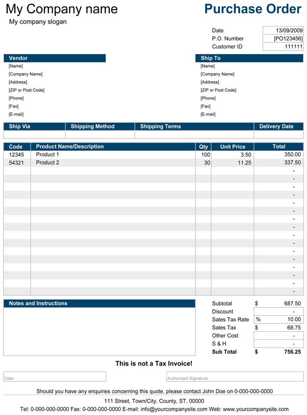 Purchase Order | Purchase Order Template for Excel