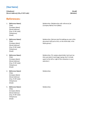 Reference list for resume (Functional design)