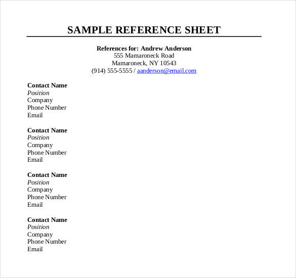 40 Professional Reference Page / Sheet Templates   Template Lab