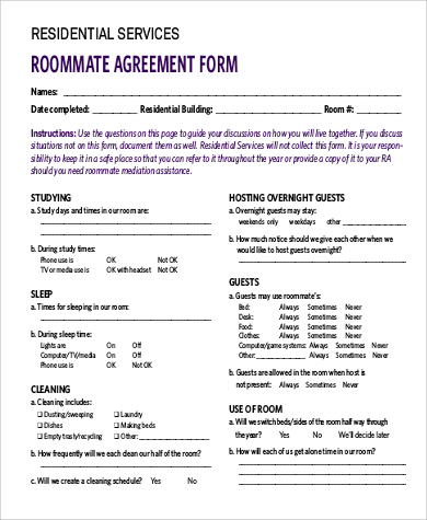 roommate agreement template roommate agreement form 