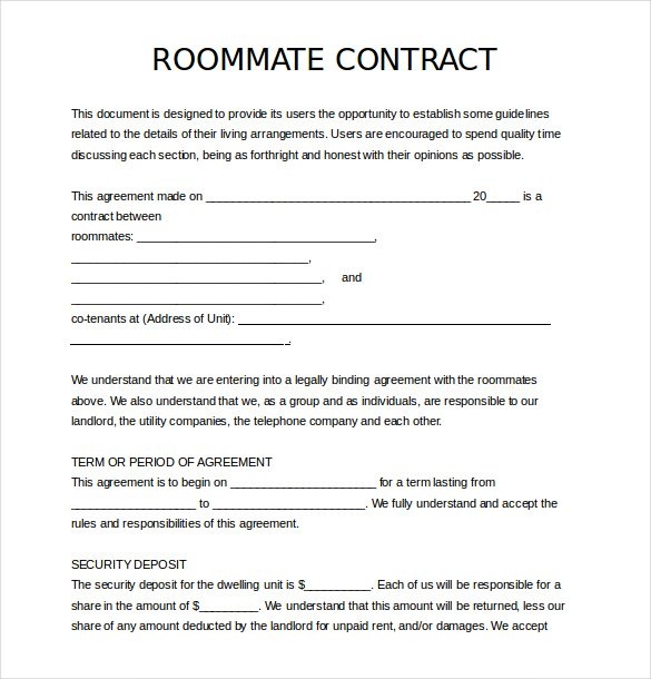 roommate agreement template roommate contract template business 