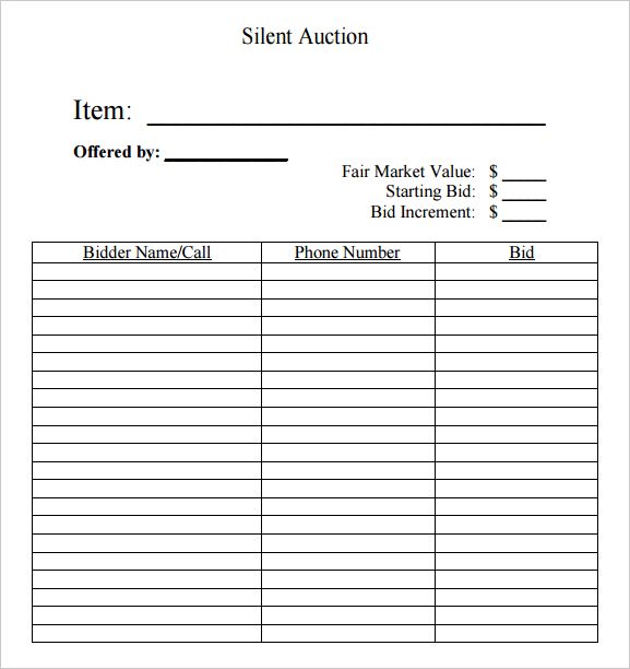 silent auction bid sheet 