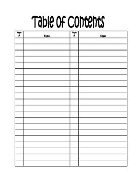 Table of Contents template by KayCee's Creations | TpT
