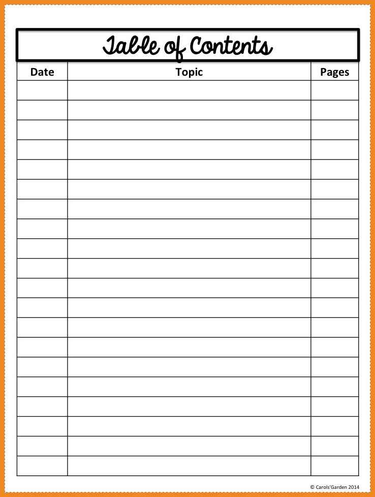 Table of contents template impression then – rocksglass.info